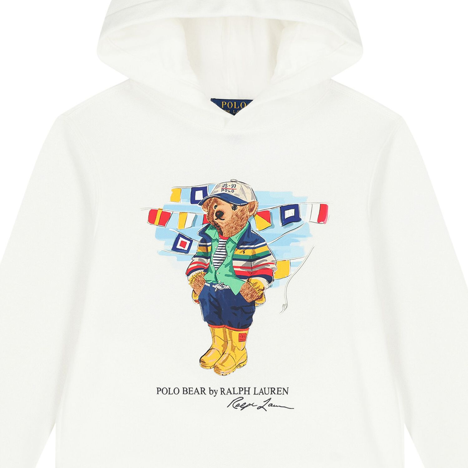 Boys White Logo Polo Bear Hooded Top, 1, hi-res