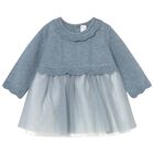 Baby Girls Blue Knitted & Tulle Dress, 3, hi-res