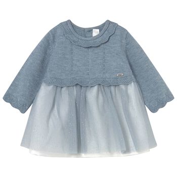 Baby Girls Blue Knitted & Tulle Dress