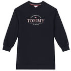 Girls Navy Blue Logo Sweatshirt Dress, 1, hi-res