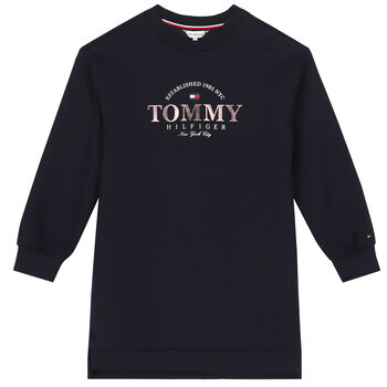 Girls Navy Blue Logo Sweatshirt Dress