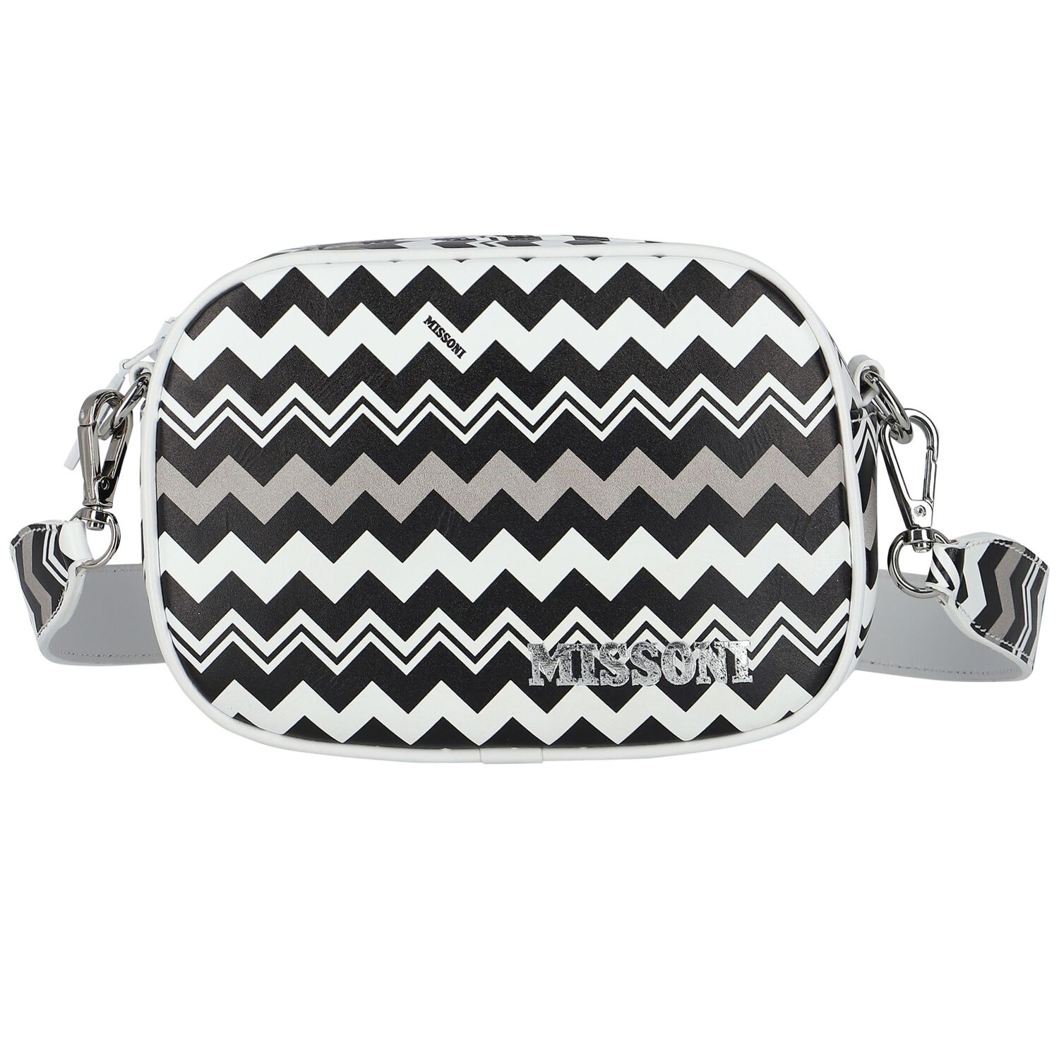 Girls Black & White Logo Zigzag Shoulder Bag, 2, hi-res