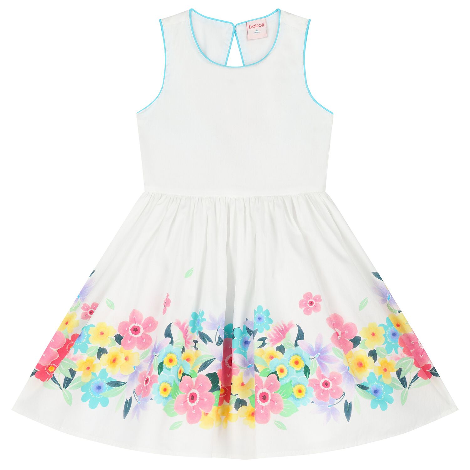 Girls White Floral Dress, 1, hi-res