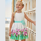 Girls White & Green Floral Dress, 1, hi-res