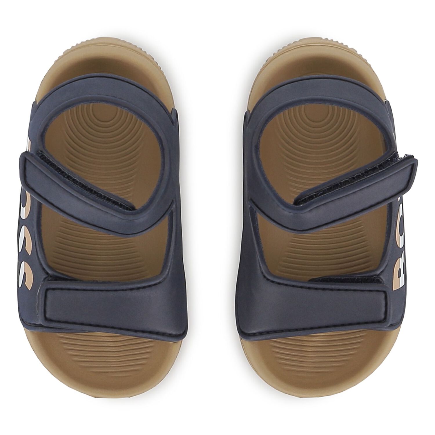 Boys Navy Blue & Beige Logo Sandals, 3, hi-res