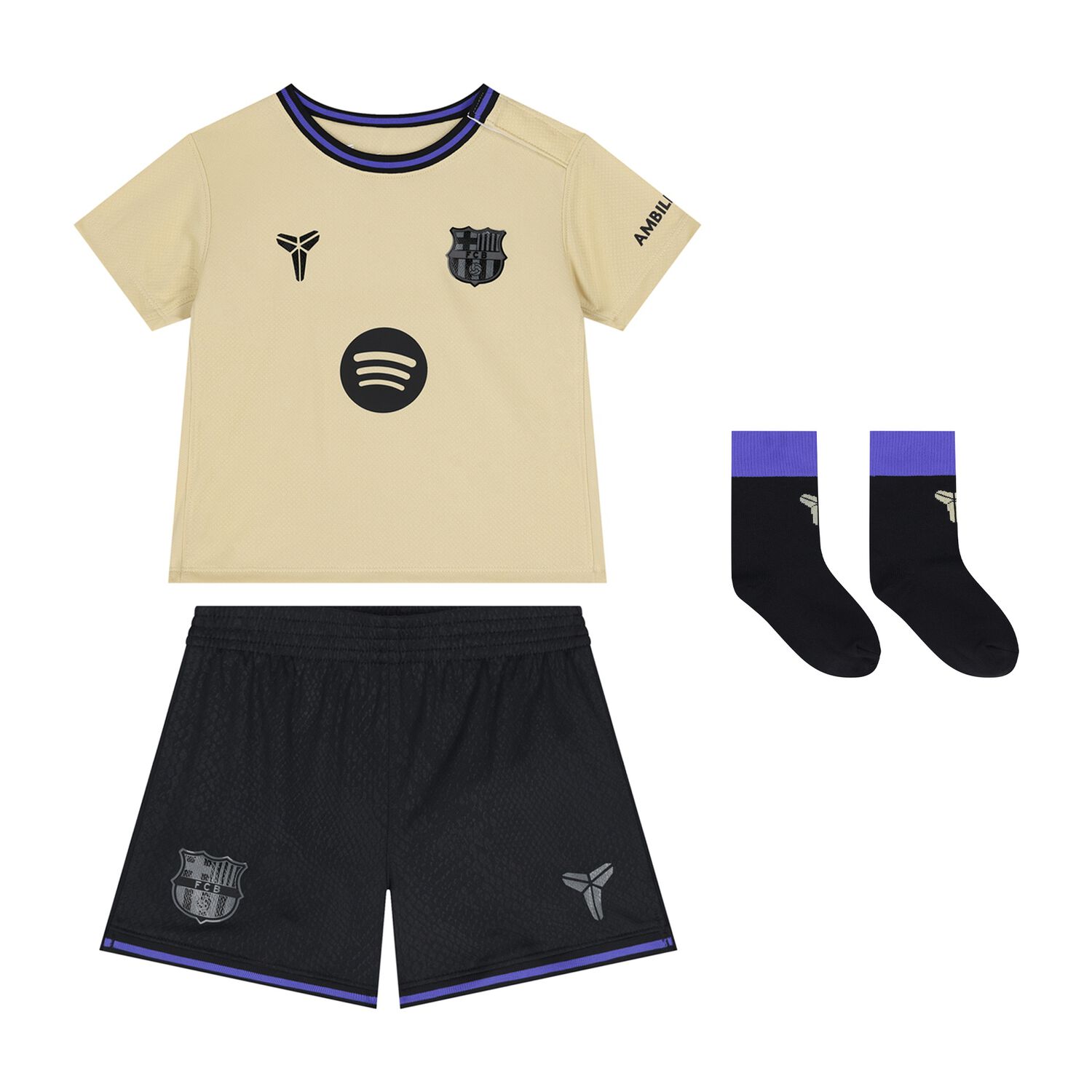 Younger Boys Beige & Black Barcelona Shorts Set, 1, hi-res