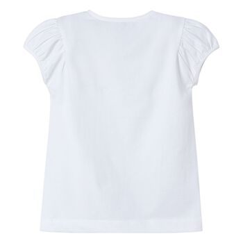 Girls White Puff-Sleeve T-Shirt