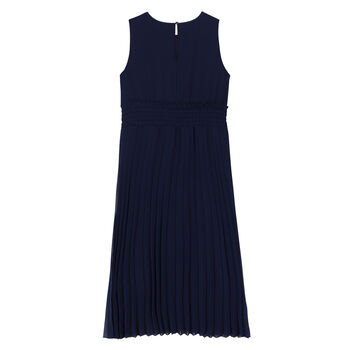 Girls Navy Pleated Dress