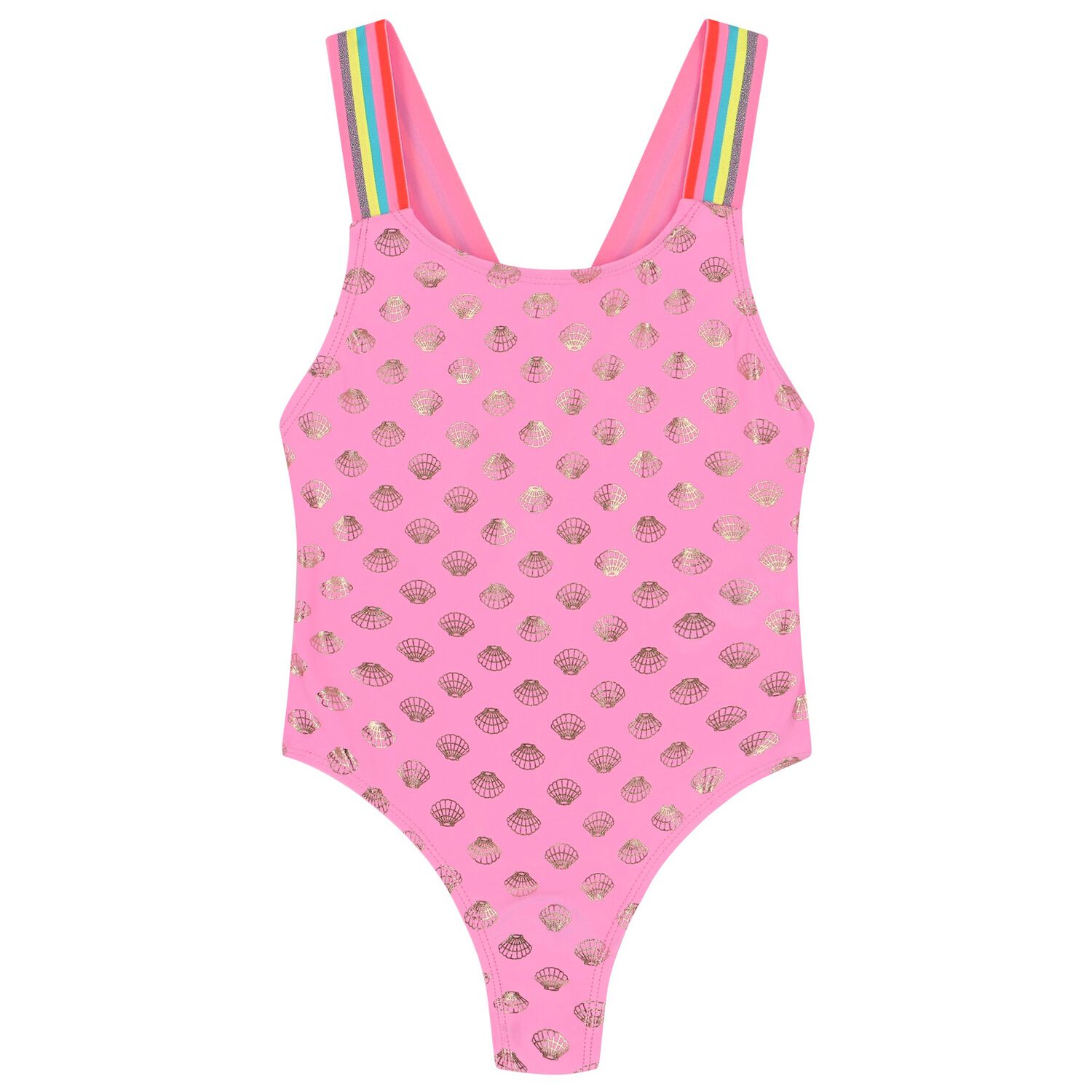 Girls Pink Shell Swimsuit, 1, hi-res