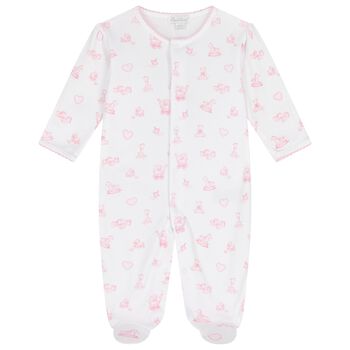 Baby Girls White & Pink Vintage Toy Treasures Babygrow