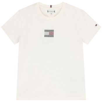 Girls Ivory Embellished Logo T-Shirt