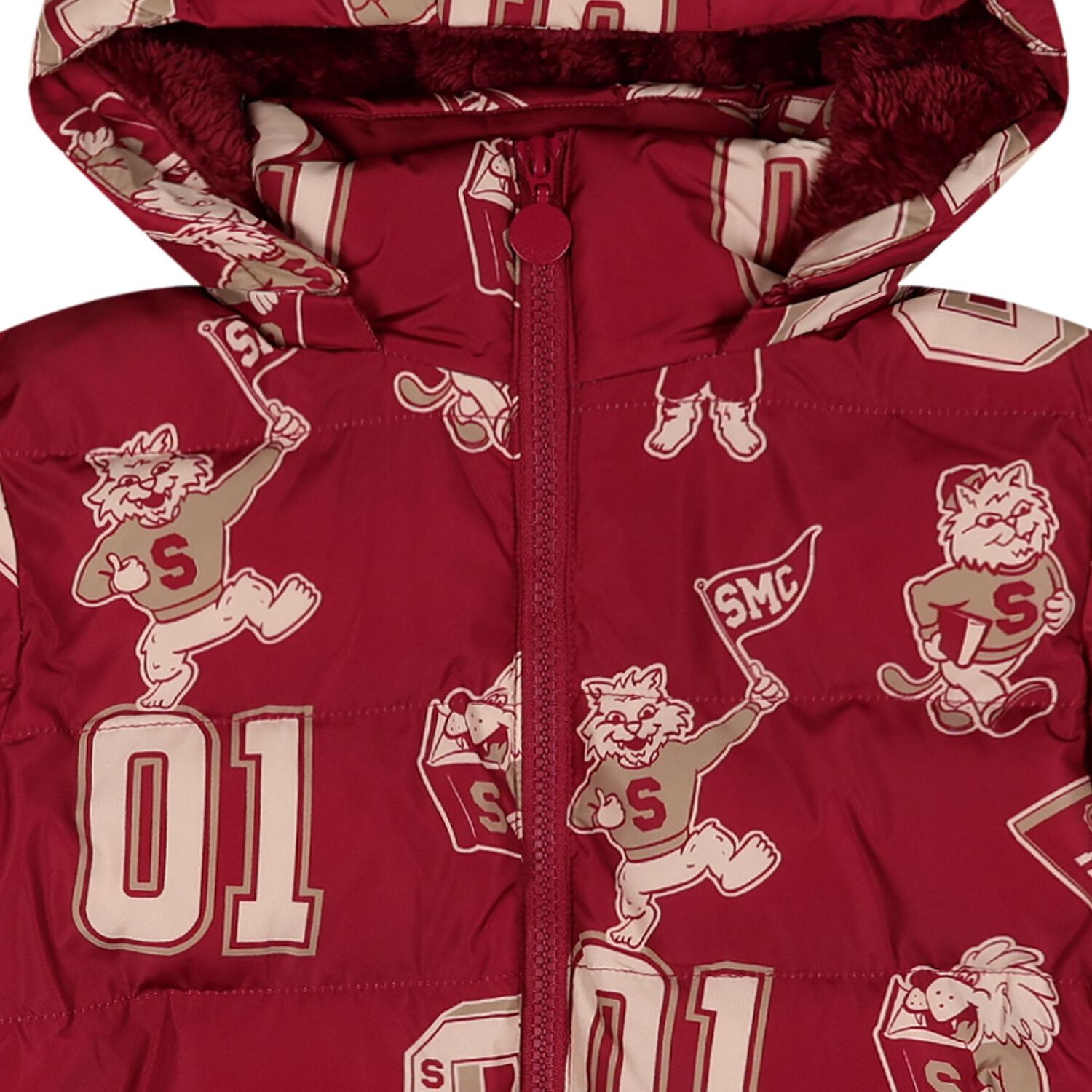 Boys Burgundy Lion & Tiger Puffer Jacket, 1, hi-res