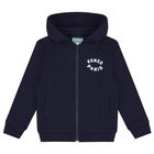 Boys Navy Blue Logo Hooded Zip Up Top, 1, hi-res
