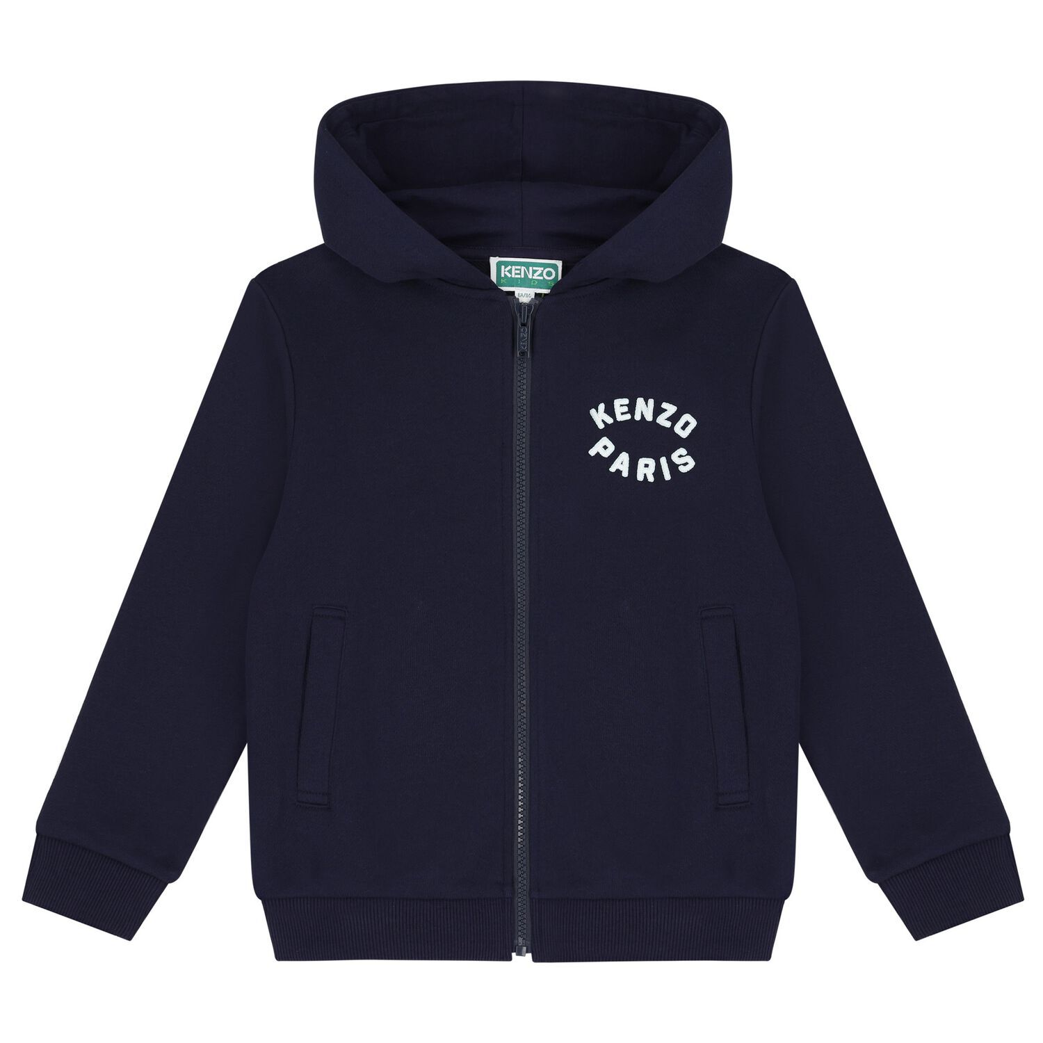 Boys Navy Blue Logo Hooded Zip Up Top, 1, hi-res