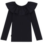 Girls Black Ruffle Long Sleeve Top, 2, hi-res