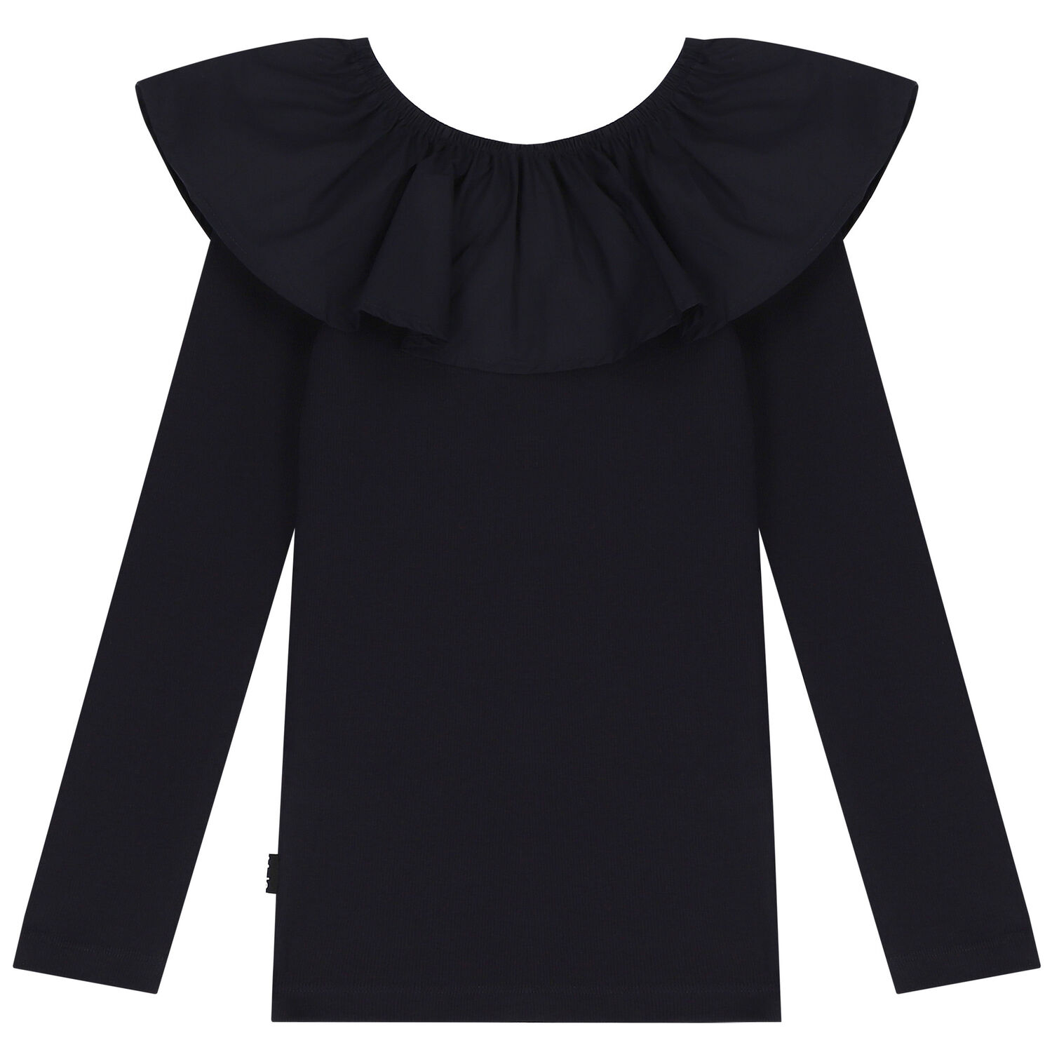 Girls Black Ruffle Long Sleeve Top, 2, hi-res