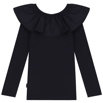 Girls Black Ruffle Long Sleeve Top