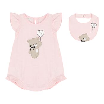 Baby Girls Pink Teddy Bear Romper Set