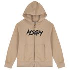 Beige Logo Hooded Zip Up Top, 2, hi-res