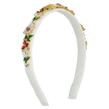 Girls White Floral Embellished Headband