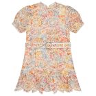 Girls Orange Floral Belted Dress, 1, hi-res
