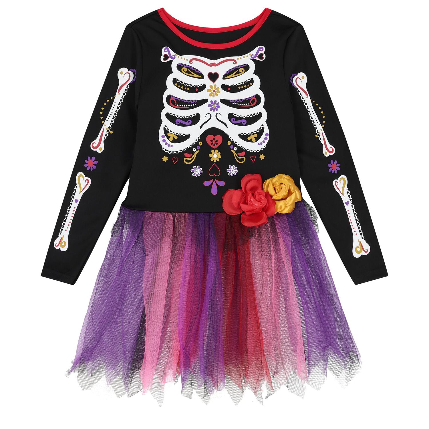 Girls Black Halloween Dia De Los Muertos Costume, 1, hi-res image number null