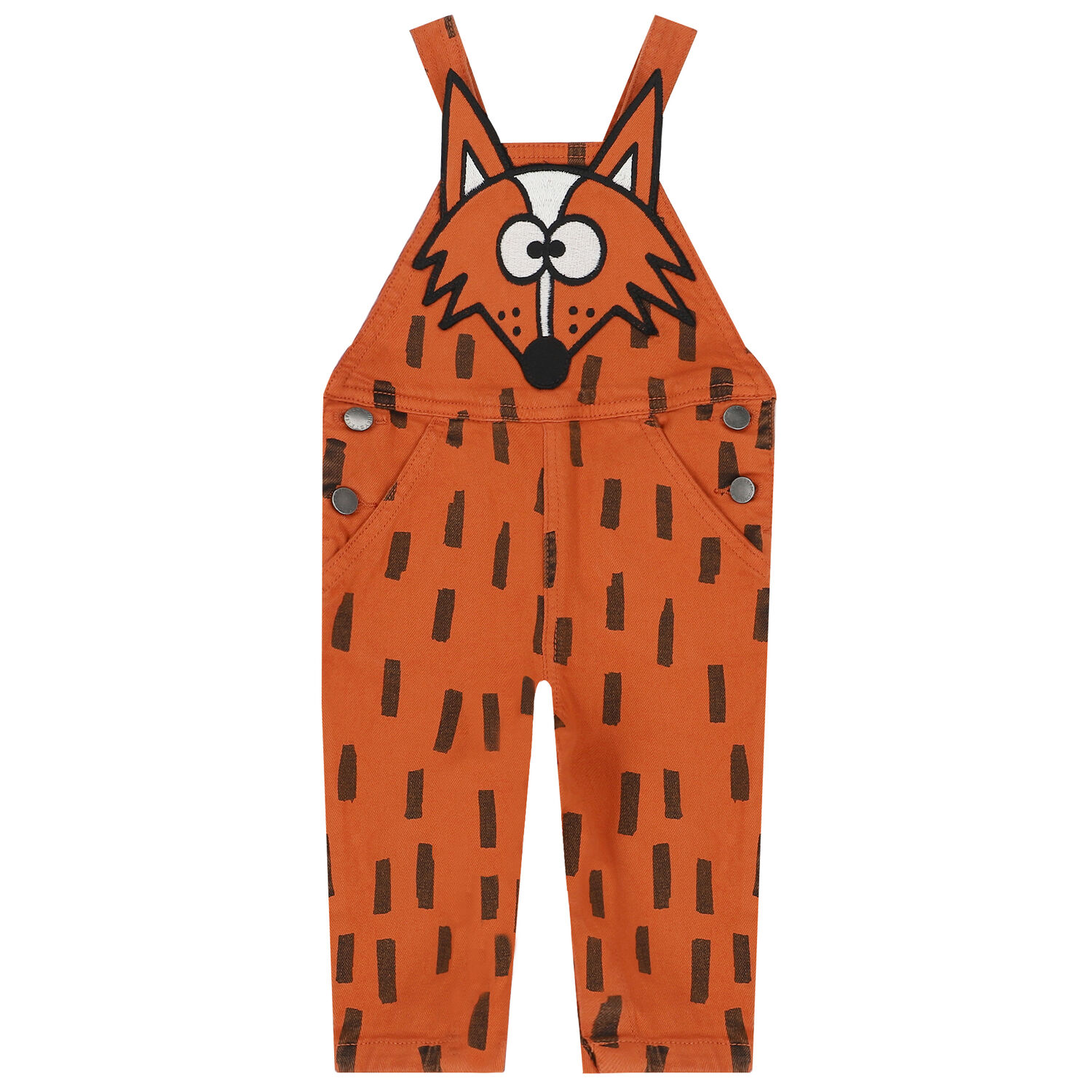 Younger Boys Brown Denim Fox Dungarees, 1, hi-res