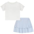 Girls White & Blue Embellished Skirt Set, 1, hi-res