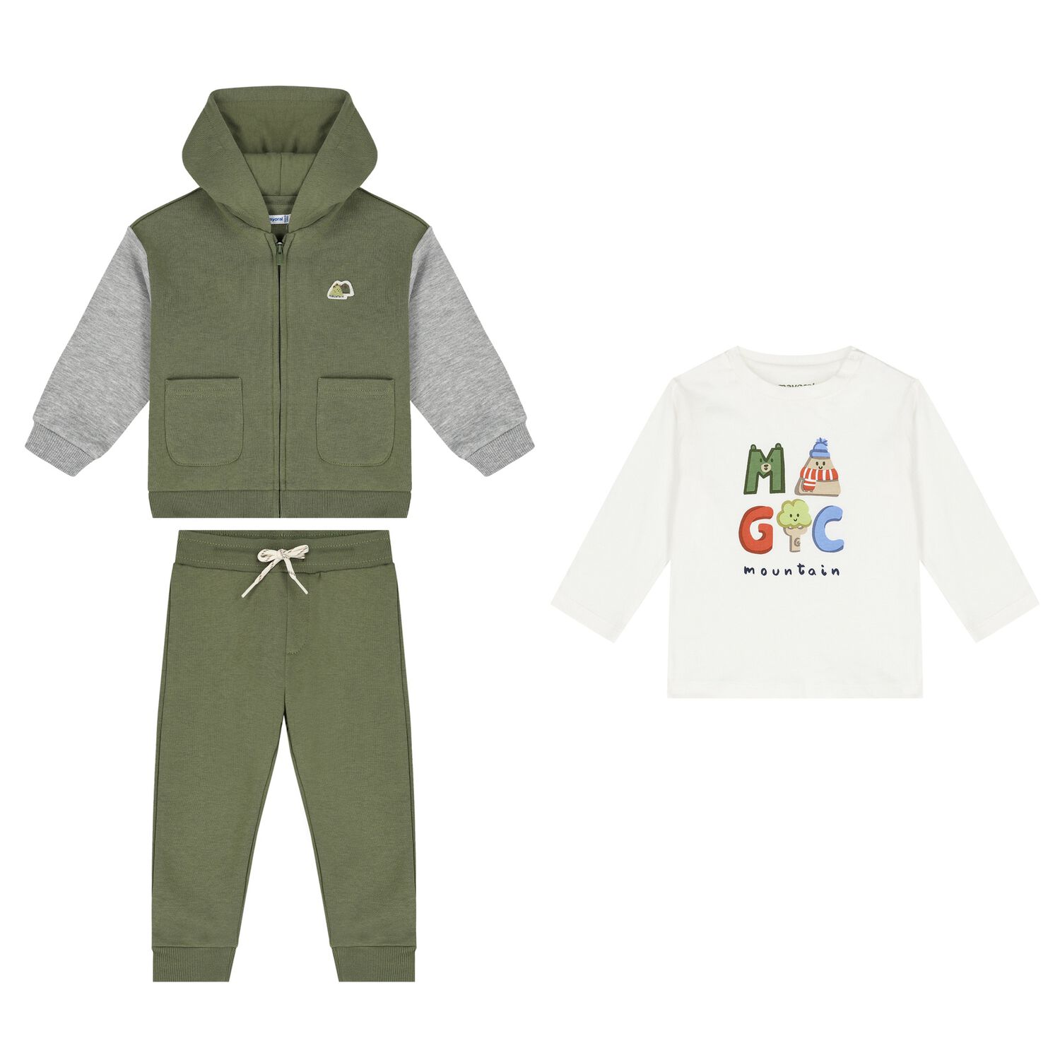 Younger Boys Green & White 3 Piece Tracksuit, 1, hi-res