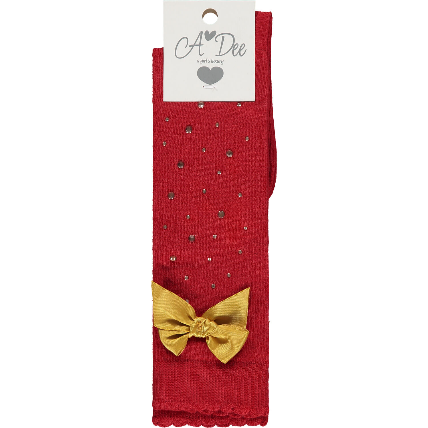 Girls Red & Gold Bow Socks, 1, hi-res