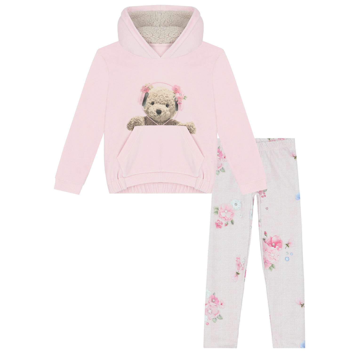 Girls Pink Teddy Leggings Set, 1, hi-res