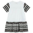 Girls White & Black Logo Zigzag Dress, 1, hi-res