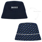 Boys Navy Blue Logo Reversible Hat, 1, hi-res
