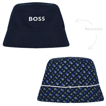 Boys Navy Blue Logo Reversible Hat