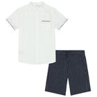 Boys White & Navy Shorts Set, 1, hi-res