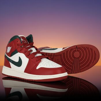Red, Green & White Air Jordan 1 Mid Trainers