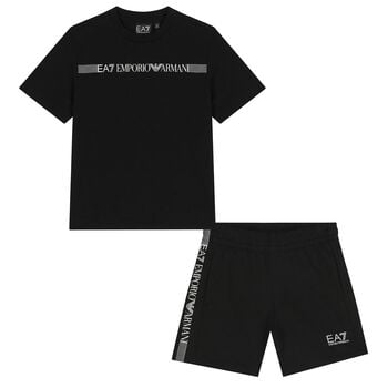 Boys Black Logo Shorts Set