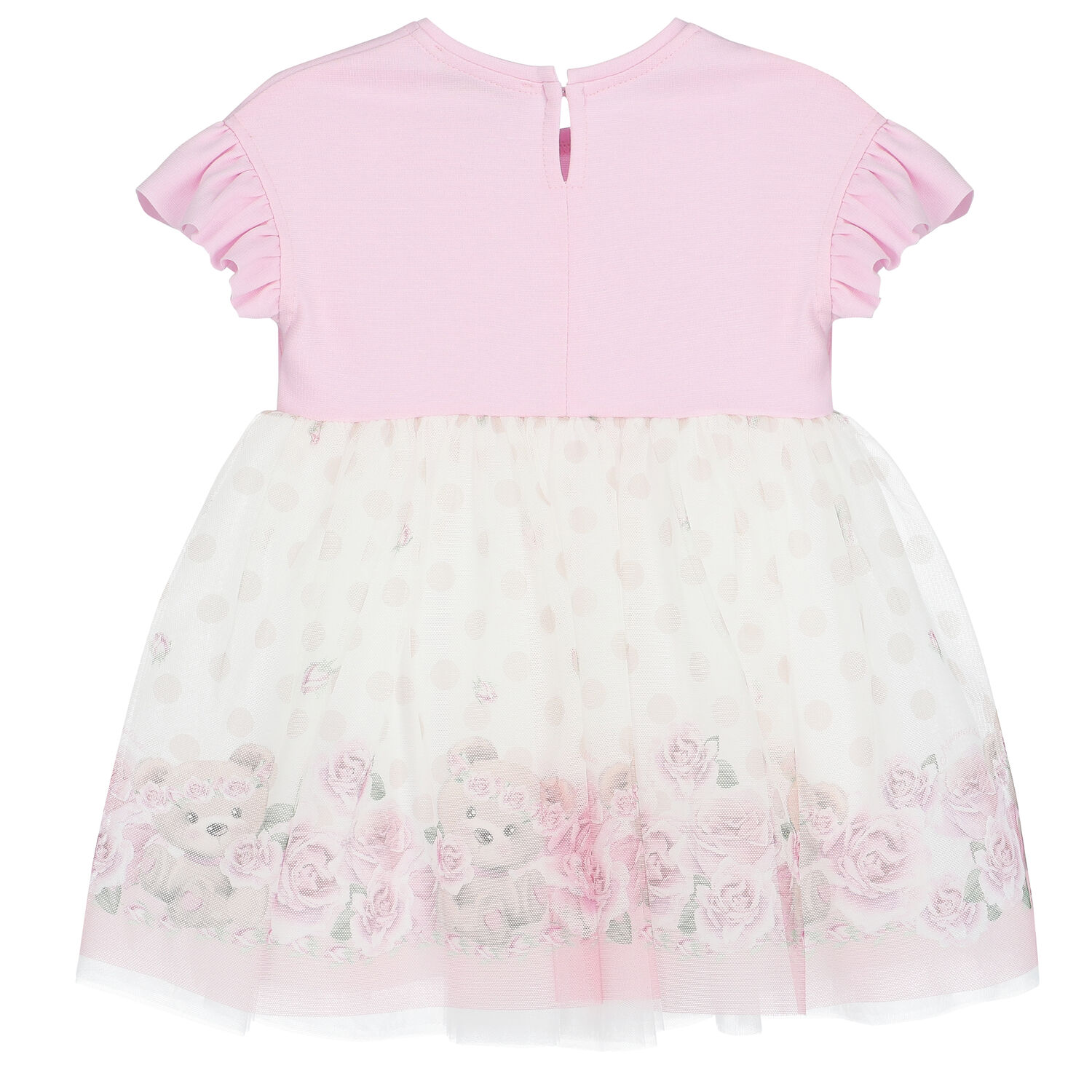 Younger Girls White & Pink Roses & Bears Tulle Dress, 1, hi-res