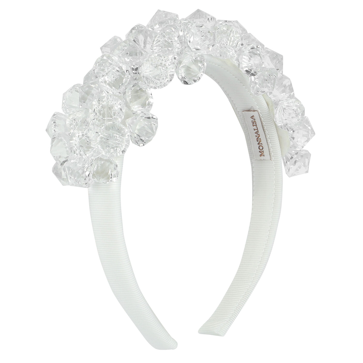 Girls White Embellished Diamante Headband, 1, hi-res
