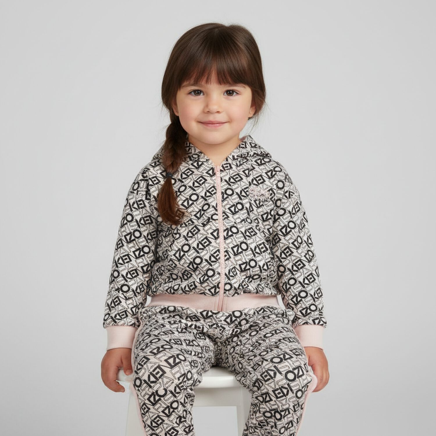 Girls Pink & Black Logo Tracksuit, 1, hi-res