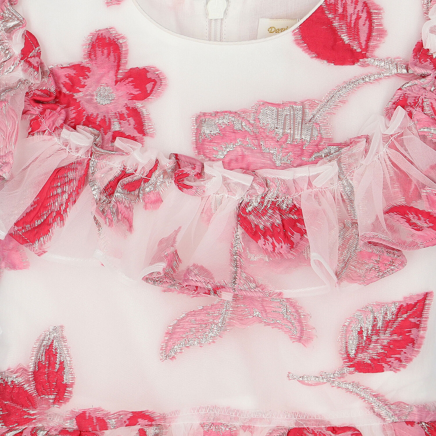 Girls Pink & White Organza Dress, 1, hi-res