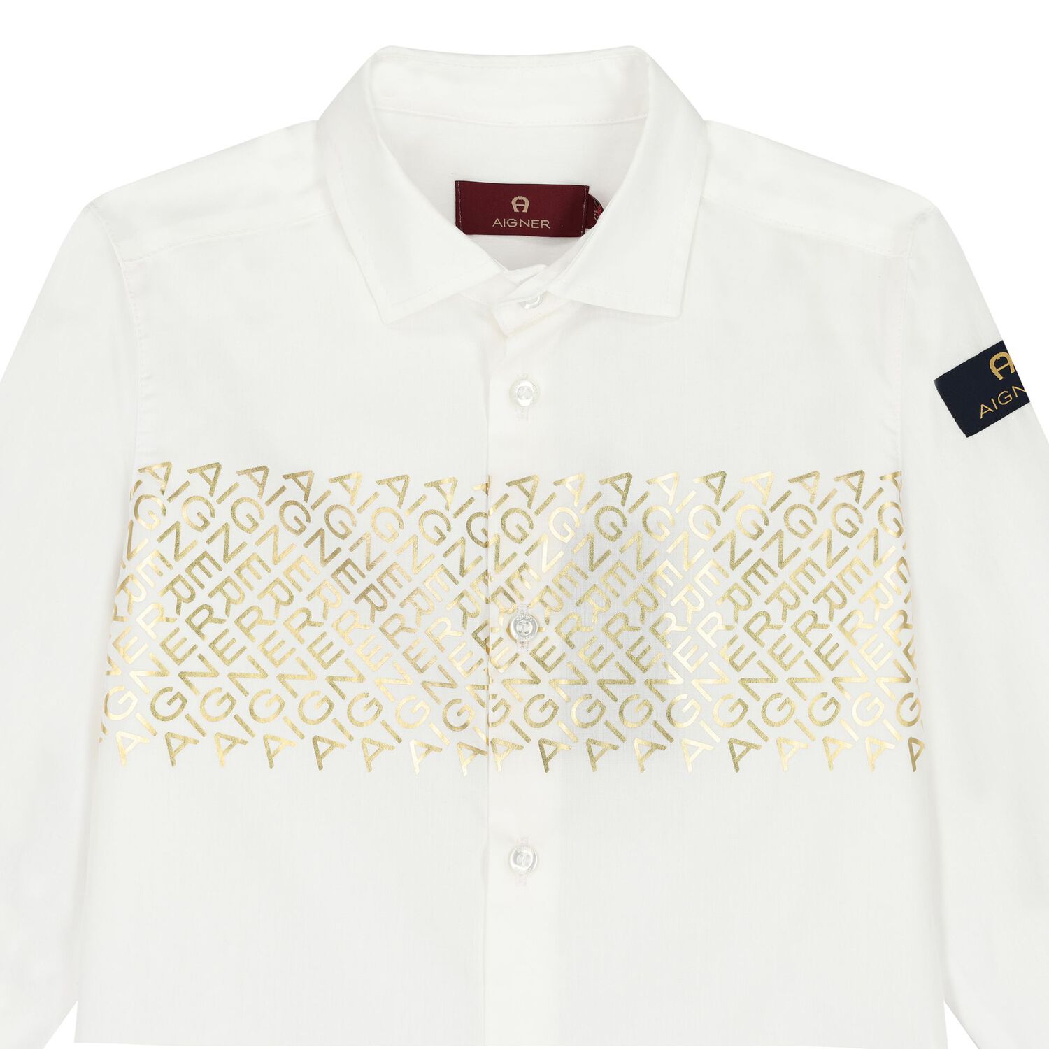 Boys White & Gold Logo Shirt, 1, hi-res