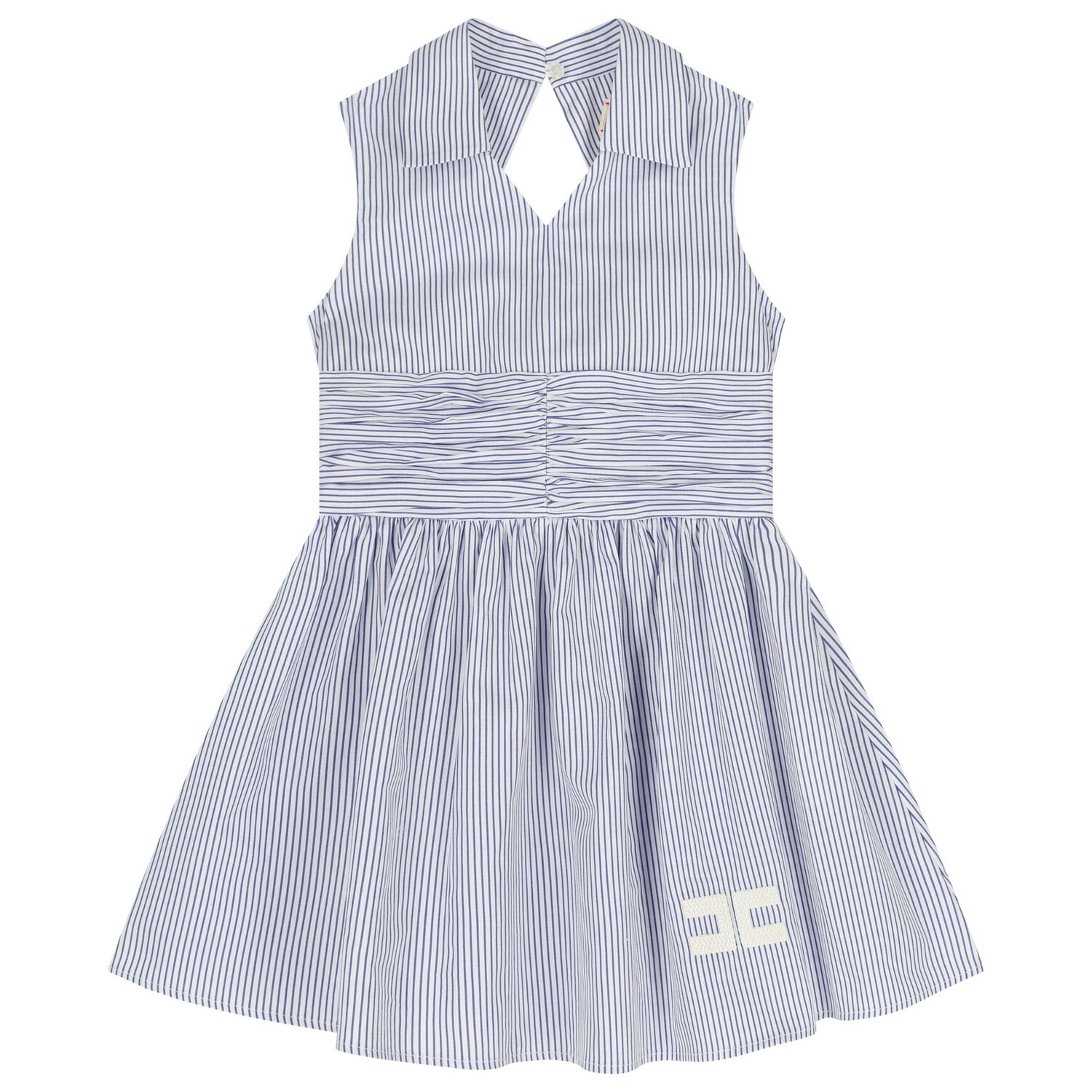 Girls White & Blue Striped Dress, 1, hi-res