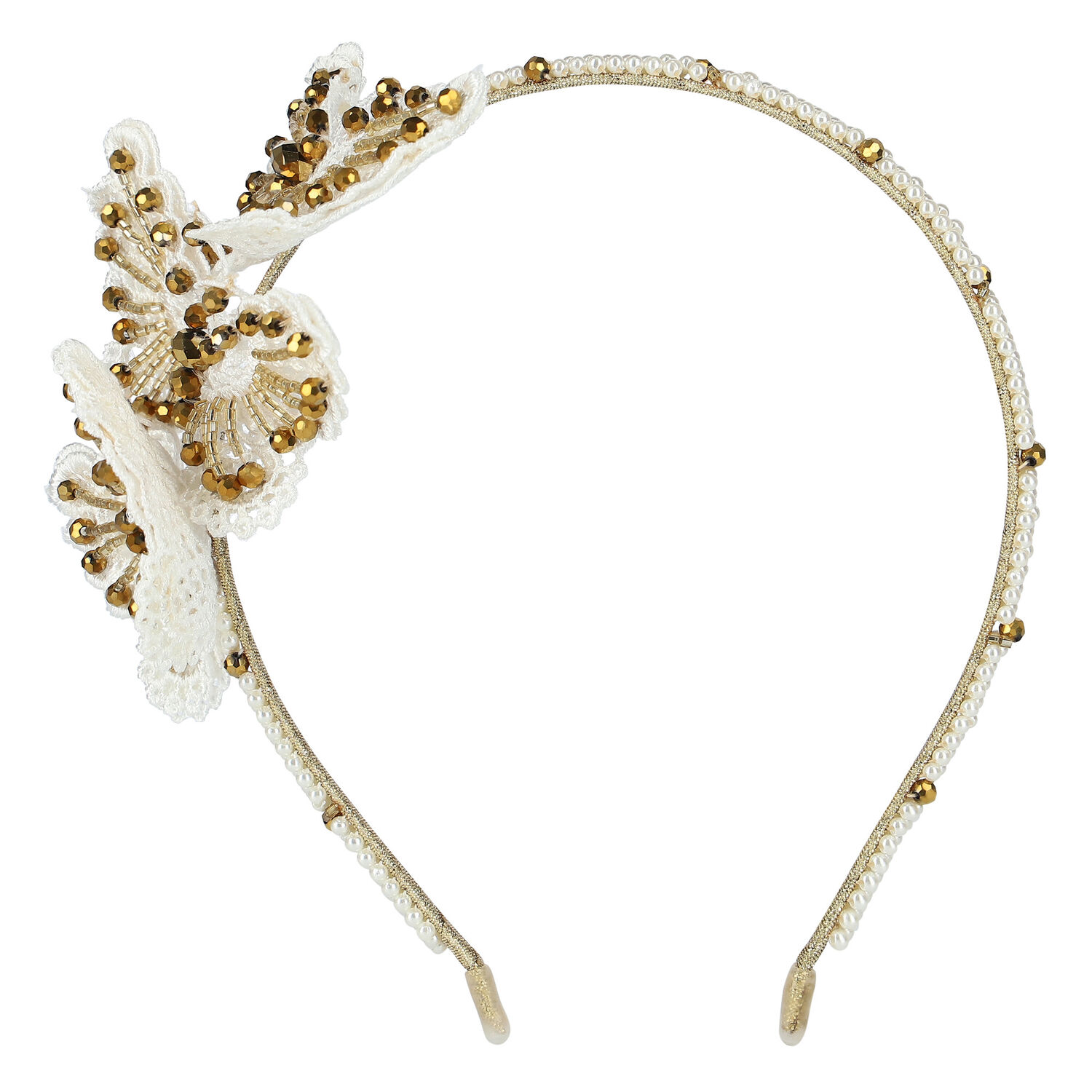 Girls Ivory & Gold Embellished Butterfly Headband, 1, hi-res image number null