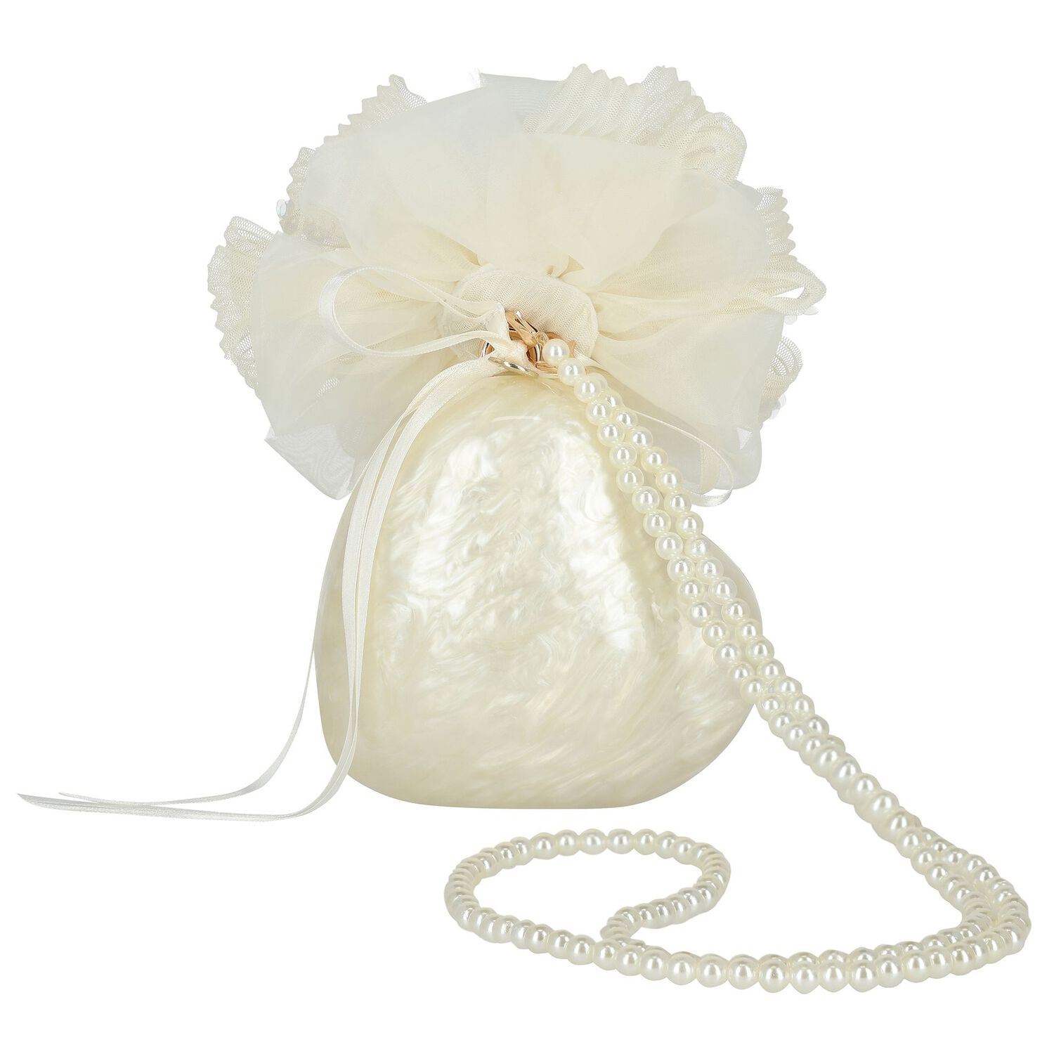 Girls Pearlescent Heart Shaped Handbag, 1, hi-res