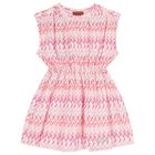 Girls Pink & White Logo Zig Zag Dress, 1, hi-res