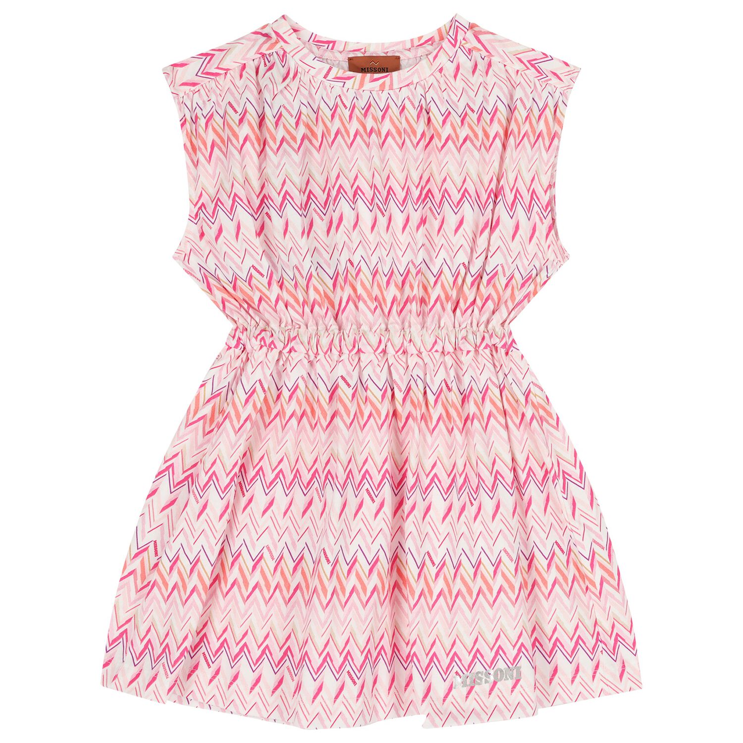 Girls Pink & White Logo Zig Zag Dress, 1, hi-res