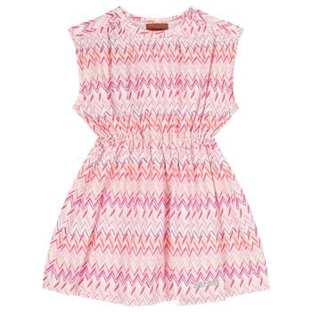Girls Pink & White Logo Zig Zag Dress