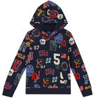 Boys Navy Logo Hooded Top, 1, hi-res