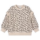 Girls Beige Heart Print Sweatshirt , 1, hi-res